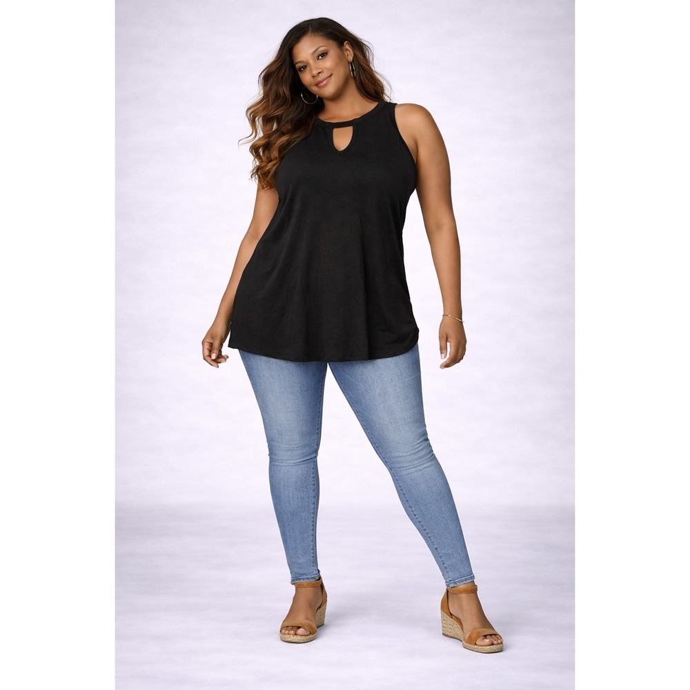 Maurices XL Black Mock Neck Keyhole Sleeveless Tank Top Stretch Rayon Blend